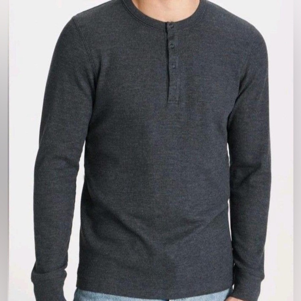Rhone Men's Cotton Poly Waffle Black Heather Long Sleeve Henley‎ NWT